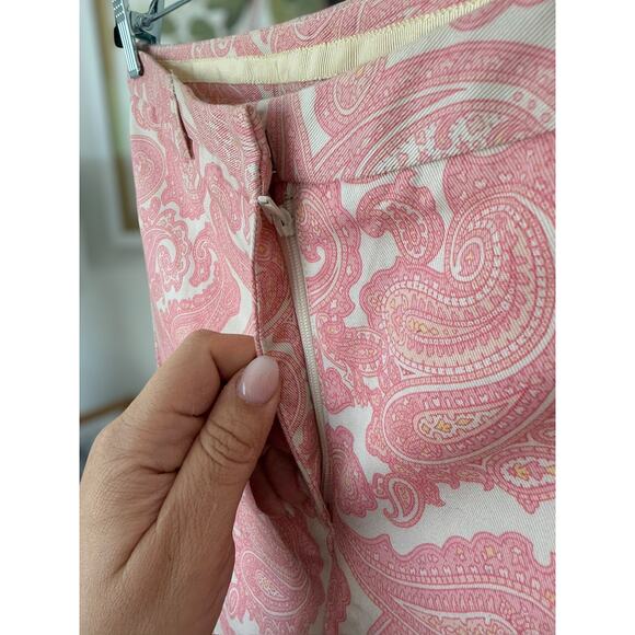 J Crew Women's Pink Paisley Favorite Fit Mid Rise Cotton Crop Ankle Pants Size 6 - Picture 2 of 10
